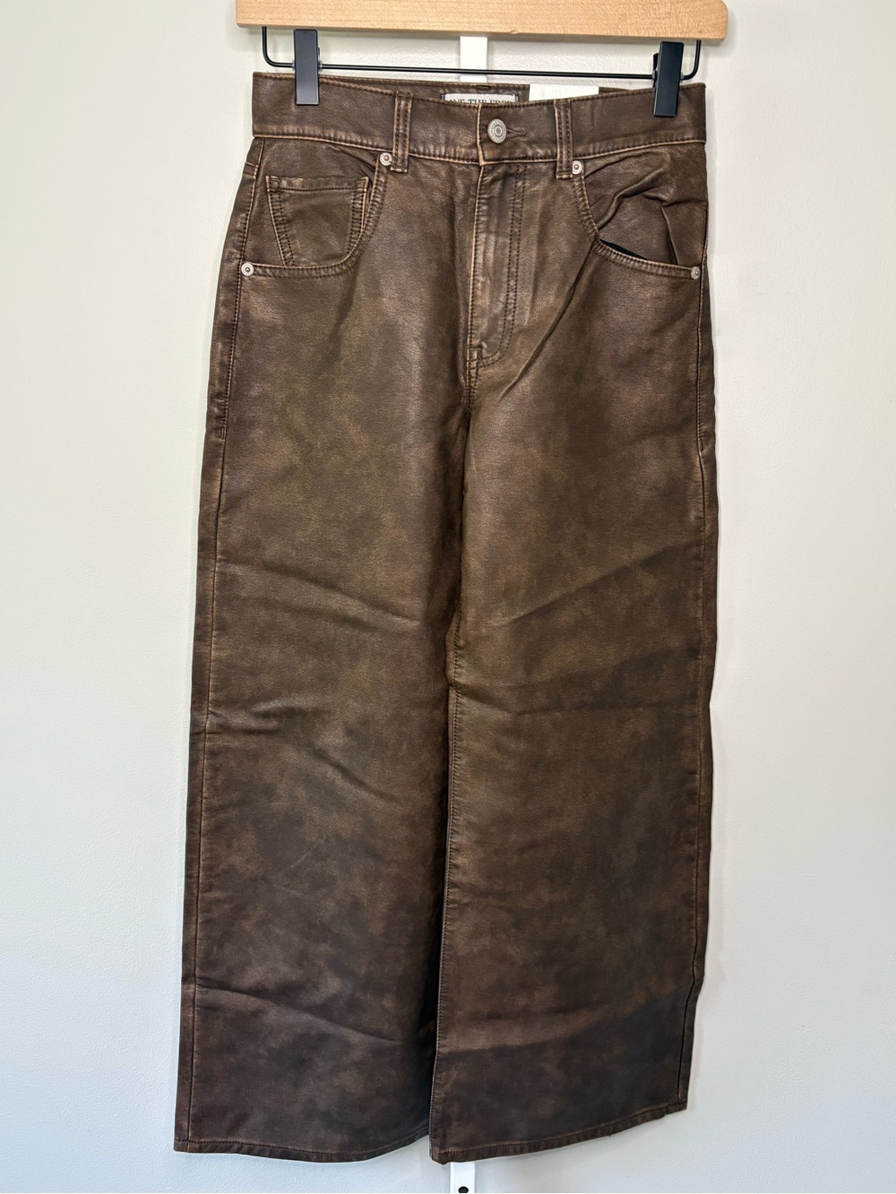 NWT We The Free Misha High Rise Wide Barrel Faux Leather Pants Bronze Brown 24 - Picture 2 of 8
